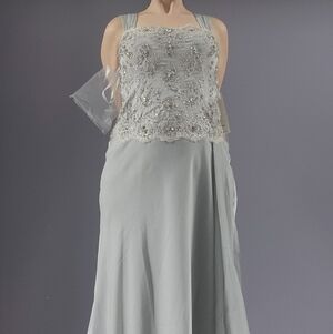 Cameron Blake White Dress with Silver Embellishments